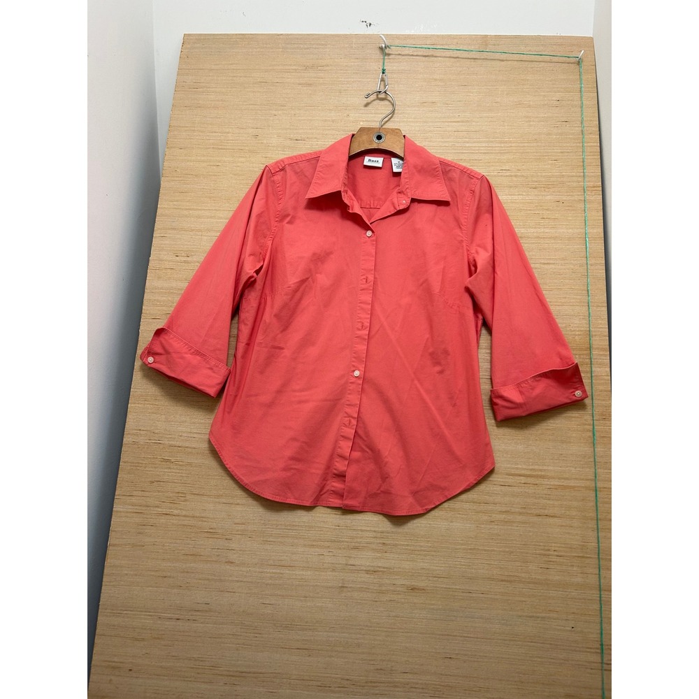 Bass G.H. Button Down 3/4 Sleeve Top Coral Pink Cotton Blend Womens Size‎ M